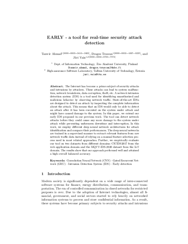 (PDF) EARLY - A tool for real-time security attack detection