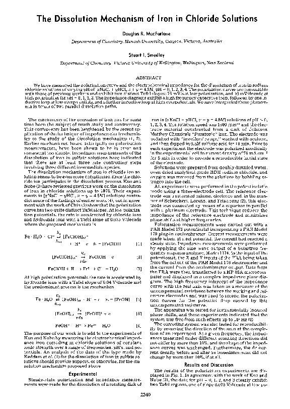 (PDF) The Dissolution Mechanism of Iron in Chloride Solutions