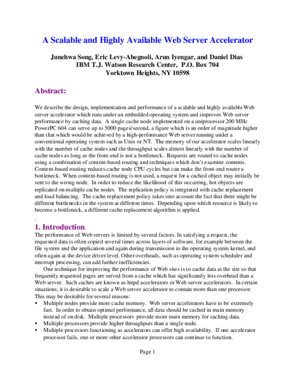 (PDF) A Scalable and Highly Available Web Server Accelerator