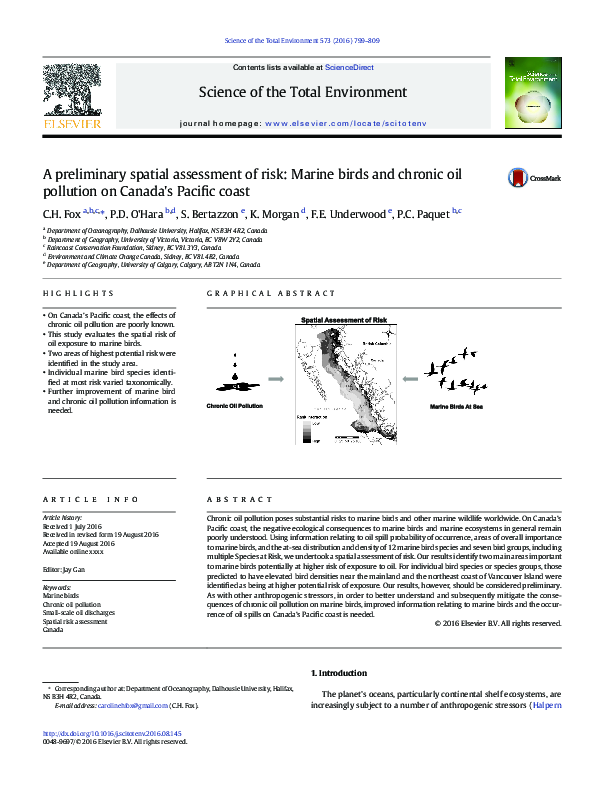 (PDF) A preliminary spatial assessment of risk: Marine birds and ...