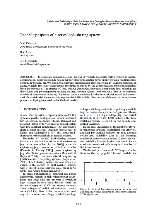 Reliability aspects of a series load–sharing system