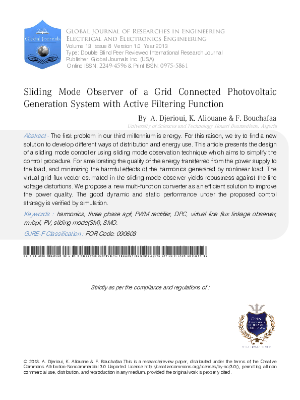 (PDF) Sliding Mode Observer of a Grid Connected Photovoltaic Generation ...