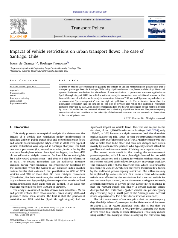 (PDF) Impacts of vehicle restrictions on urban transport flows: The ...
