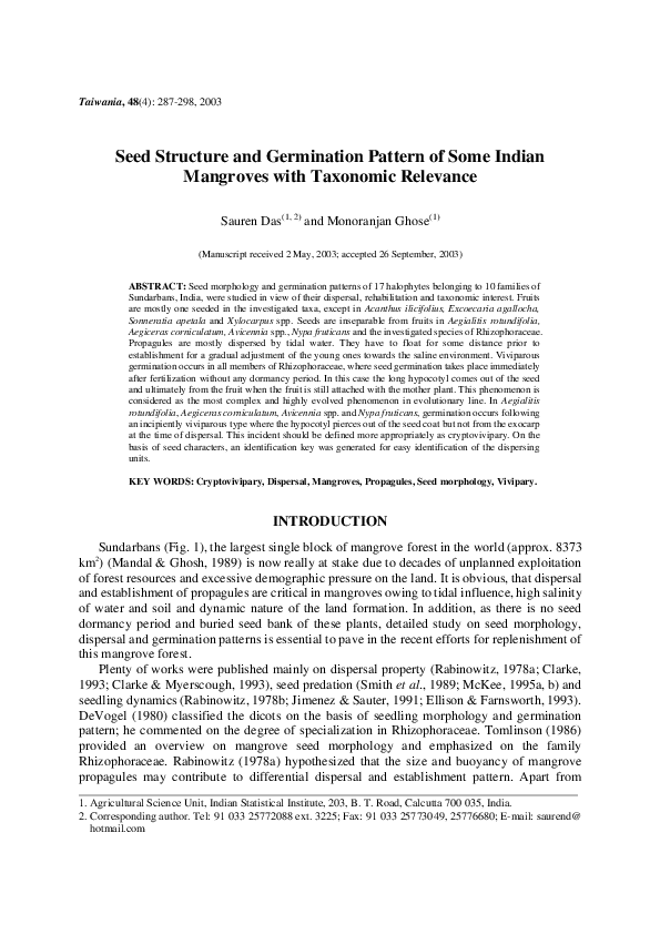 (PDF) Seed Structure and Germination Pattern of Some Indian Mangroves ...