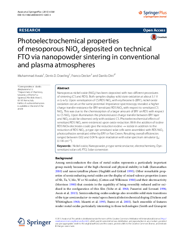 (PDF) Photoelectrochemical properties of mesoporous NiO x deposited on ...