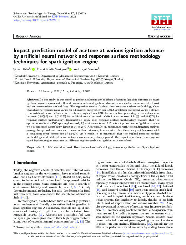 (PDF) Impact prediction model of acetone at various ignition advance by ...