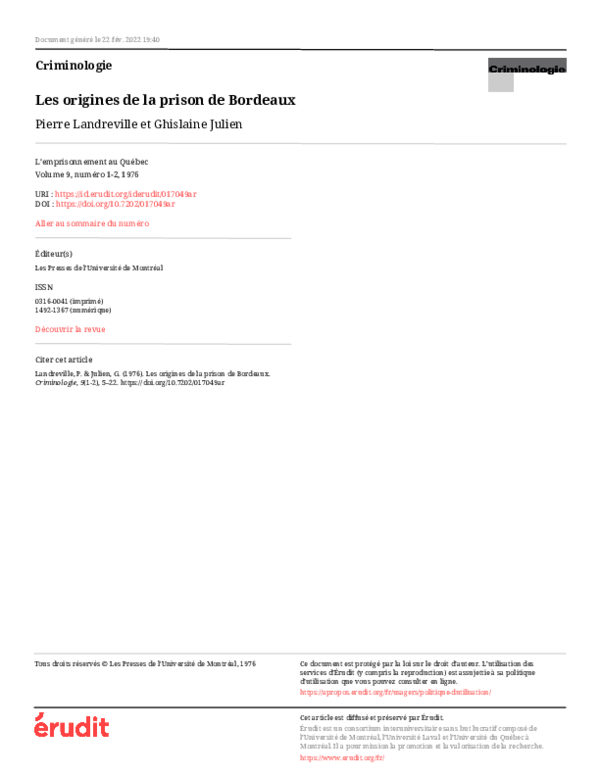 (PDF) Les origines de la prison de Bordeaux