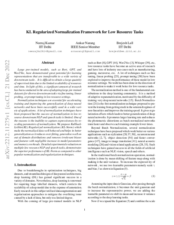 (PDF) KL Regularized Normalization Framework for Low Resource Tasks