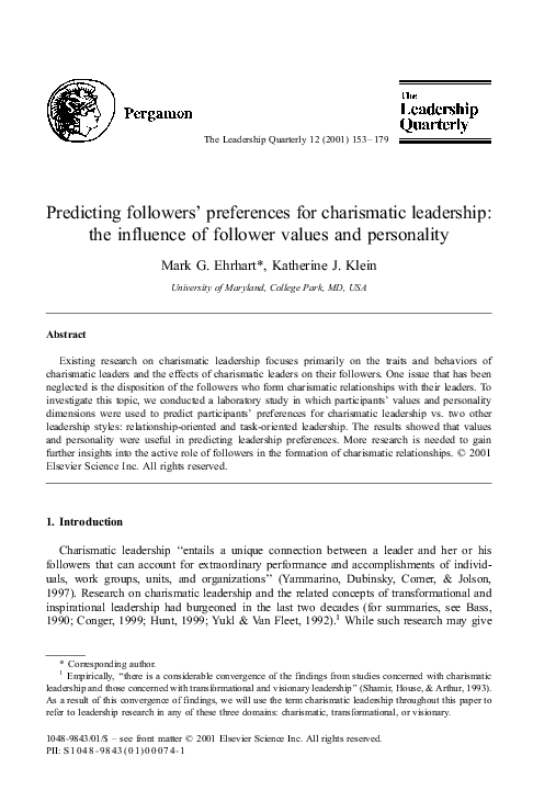 (PDF) Predicting followers' preferences for charismatic leadership: the ...