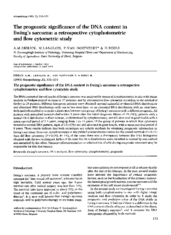(PDF) The prognostic significance of the DNA content in Ewing's sarcoma ...