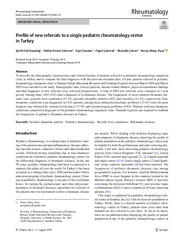 (PDF) Profile of new referrals to a single pediatric rheumatology ...