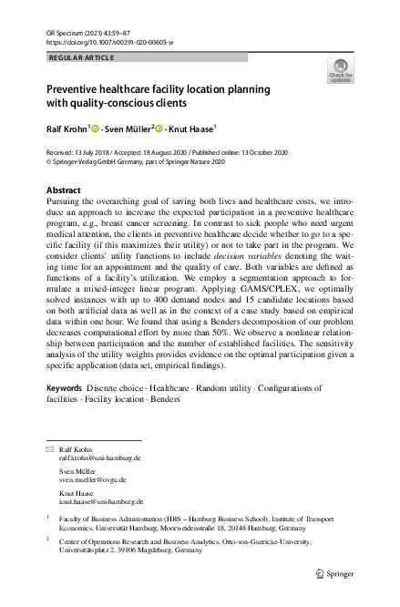 (PDF) Preventive healthcare facility location planning with quality ...