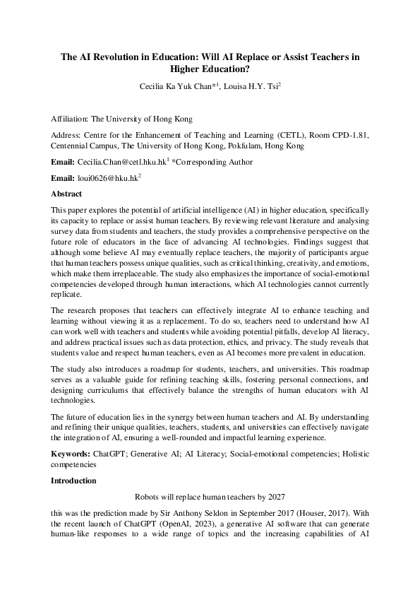 (PDF) The AI Revolution in Education: Will AI Replace or Assist ...