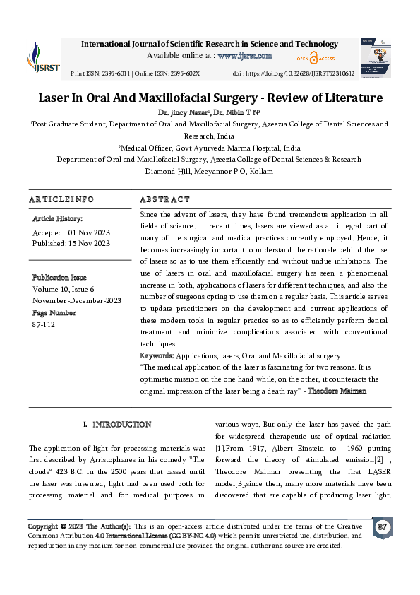 (PDF) LASER in Oral and Maxillofacial Surgery- Review of literature