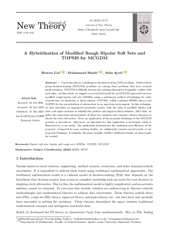 (PDF) A Hybridization of Modified Rough Bipolar Soft Sets and TOPSIS ...
