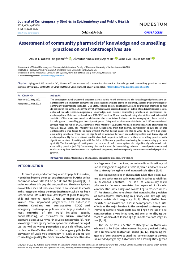 (PDF) Assessment of community pharmacists’ knowledge and counselling ...