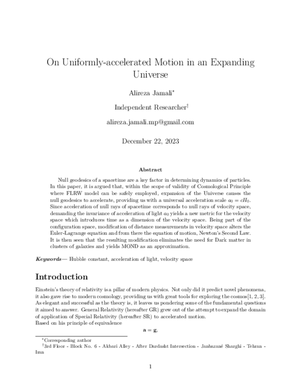 (PDF) On Uniformly-accelerated Motion in an Expanding Universe
