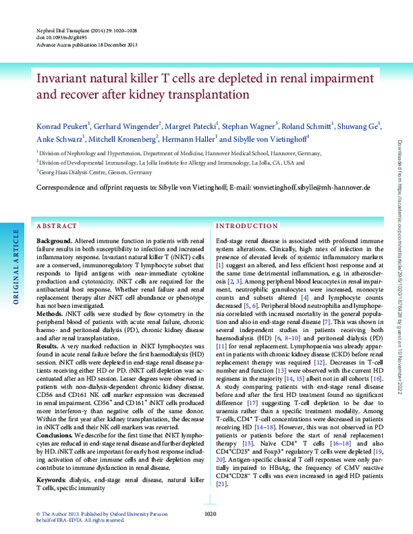 (PDF) Invariant natural killer T cells are depleted in renal impairment ...