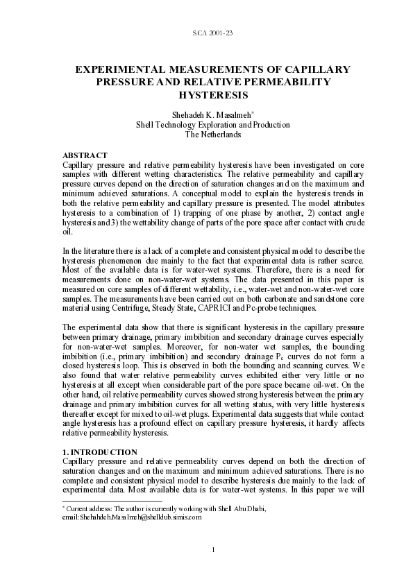 (PDF) Experimental Measurements of Capillary Pressure and Relative ...