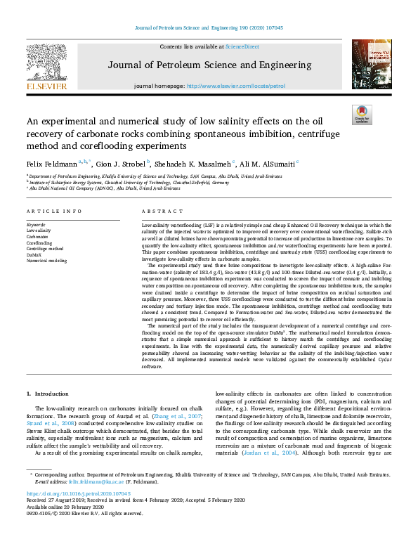 (PDF) An experimental and numerical study of low salinity effects on ...