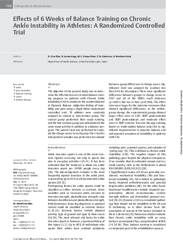 (PDF) Effects of 6 Weeks of Balance Training on Chronic Ankle ...