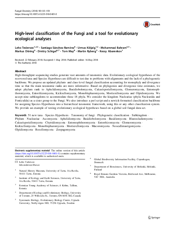 (PDF) High-level classification of the Fungi and a tool for ...