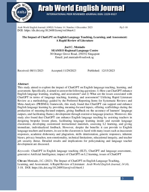 (PDF) The Impact of ChatGPT on English Language Teaching, Learning, and ...