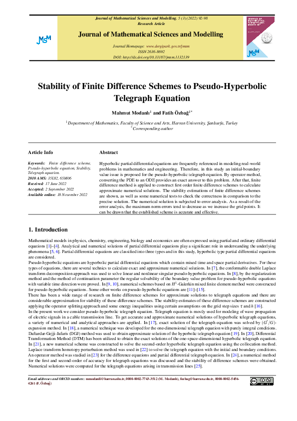 (PDF) Stability of Finite Difference Schemes to Pseudo-Hyperbolic ...