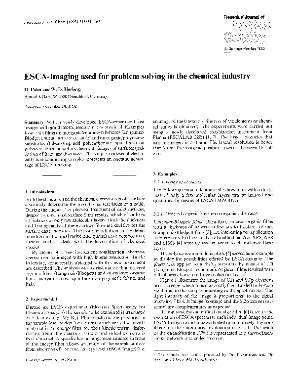 (PDF) ESCA-Imaging used for problem solving in the chemical industry
