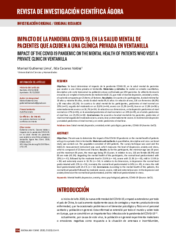 (PDF) Impacto De La Pandemia COVID-19, en La Salud Mental De Pacientes ...
