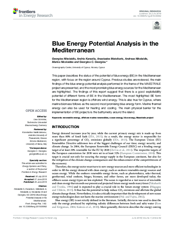 (PDF) Blue Energy Potential Analysis in the Mediterranean