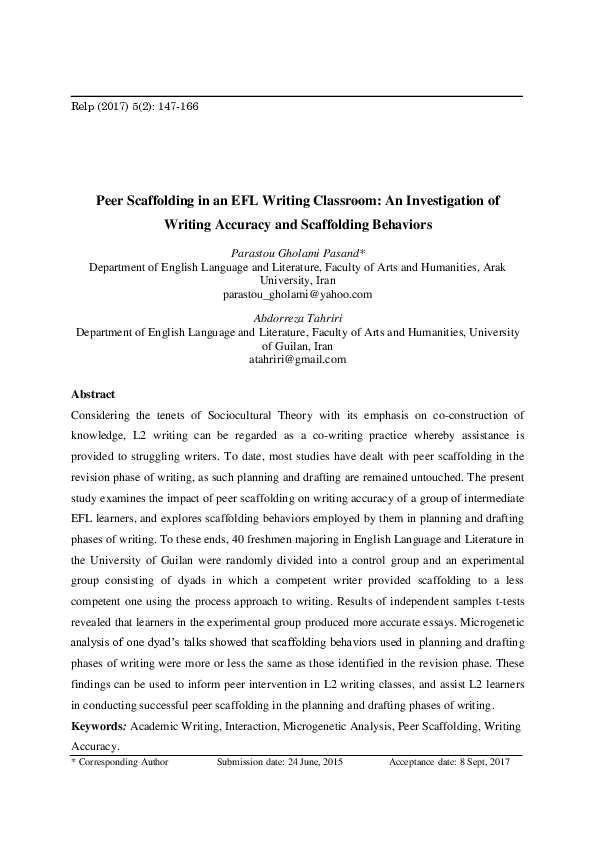 (PDF) Peer scaffolding in an EFL writing classroom: An investigation of ...
