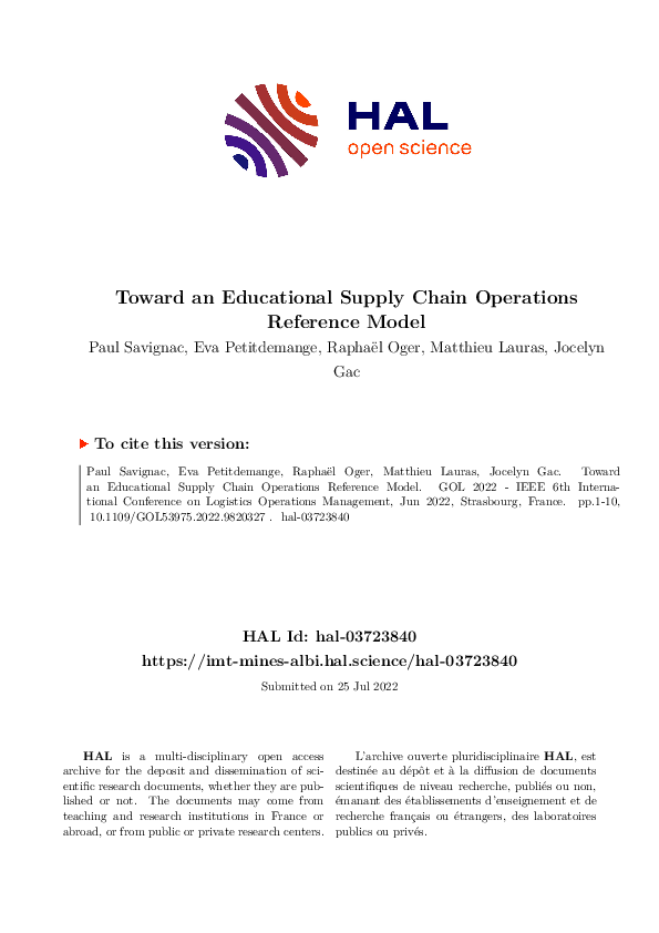 (PDF) Toward an Educational Supply Chain Operations Reference Model
