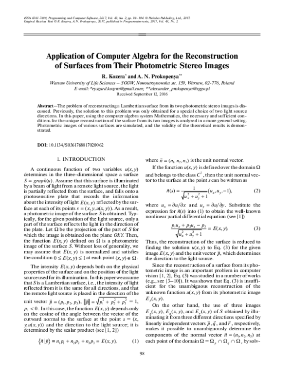 (PDF) Application of computer algebra for the reconstruction of ...