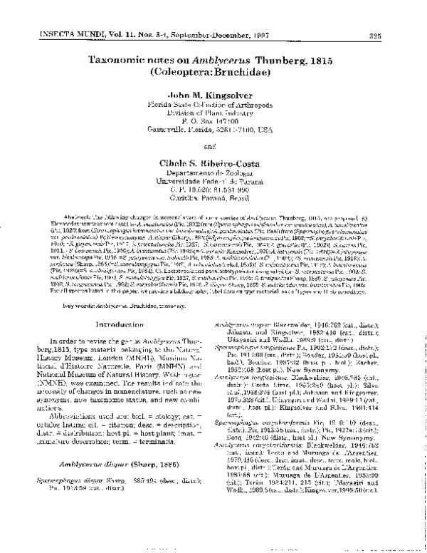 (PDF) Taxonomic notes on Amblycerus Thunberg, 1815 (Coleoptera: Bruchidae)