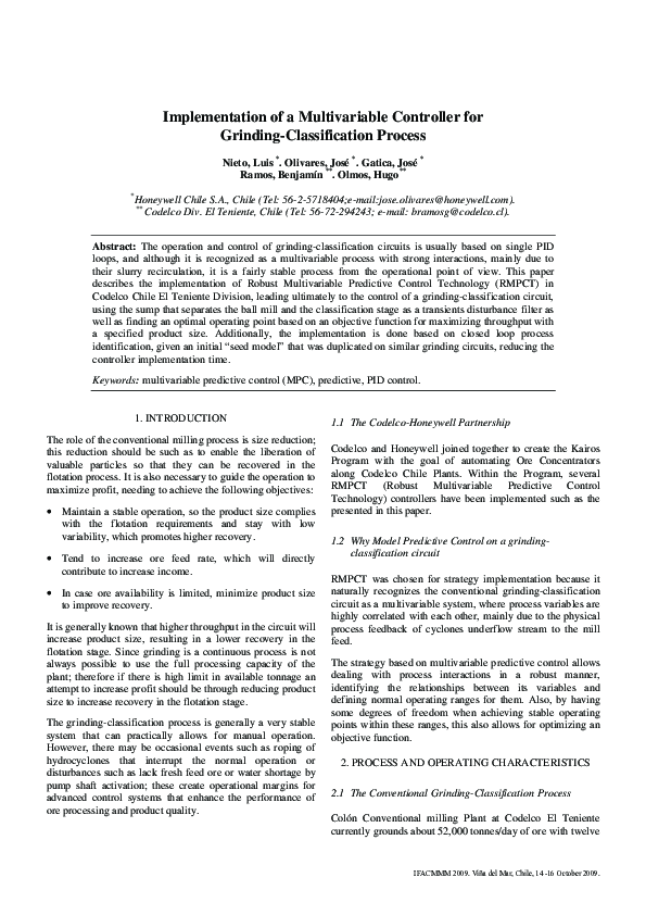 (PDF) Implementation of a Multivariable Controller for Grinding ...