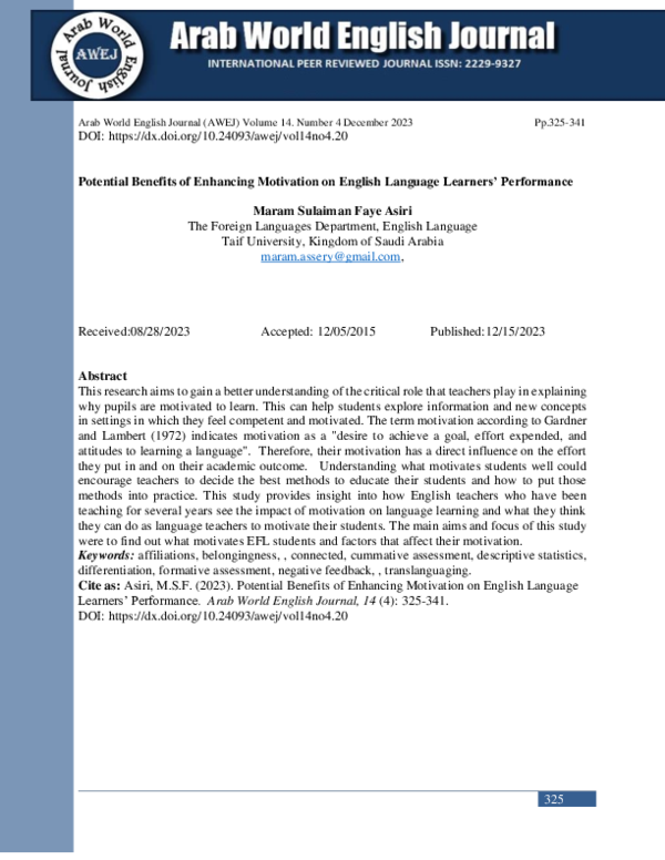(PDF) Potential Benefits of Enhancing Motivation on English Language ...
