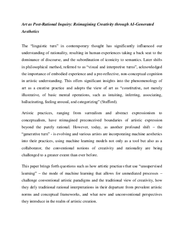 (PDF) Art as Post-Rational Inquiry: Reimagining Creativity through AI ...