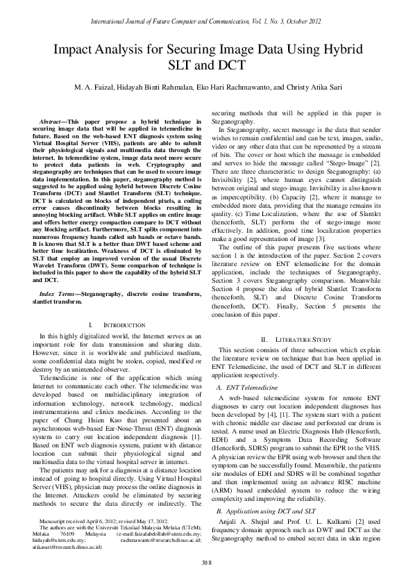 (PDF) Impact Analysis for Securing Image Data using Hybrid SLT and DCT