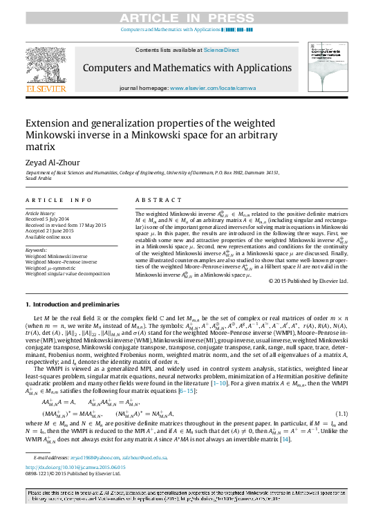 (PDF) Extension and generalization properties of the weighted Minkowski ...