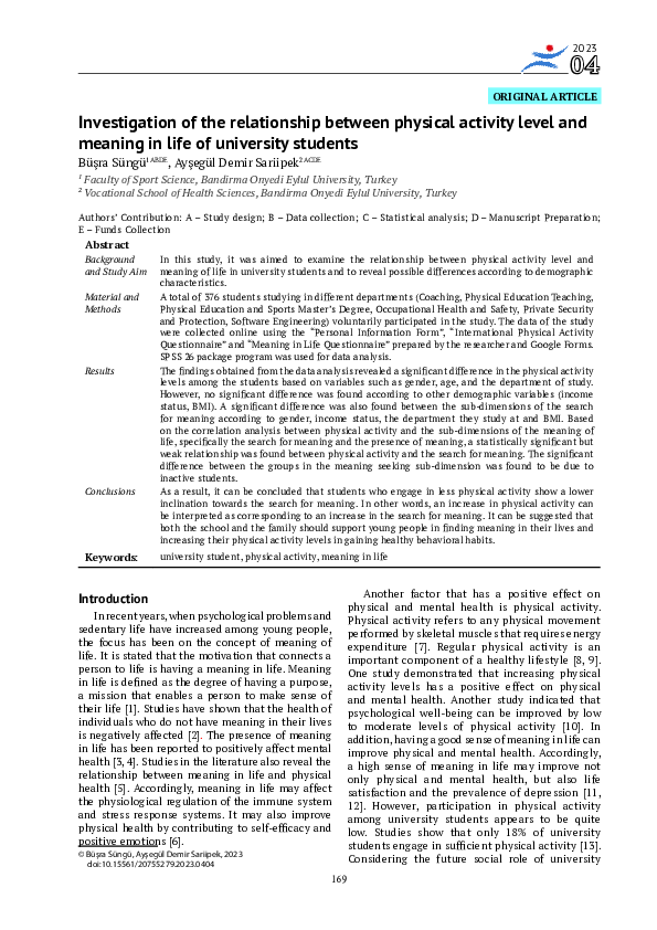 (PDF) Investigation of the relationship between physical activity level ...