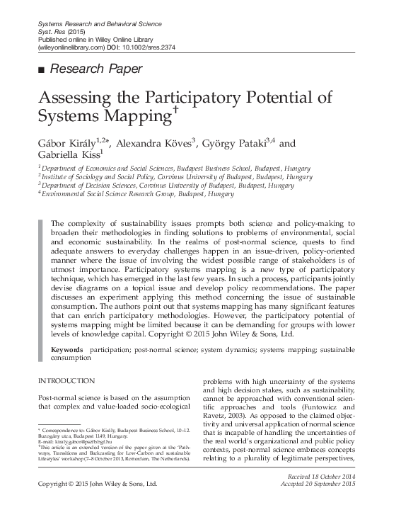 (PDF) Assessing the Participatory Potential of Systems Mapping