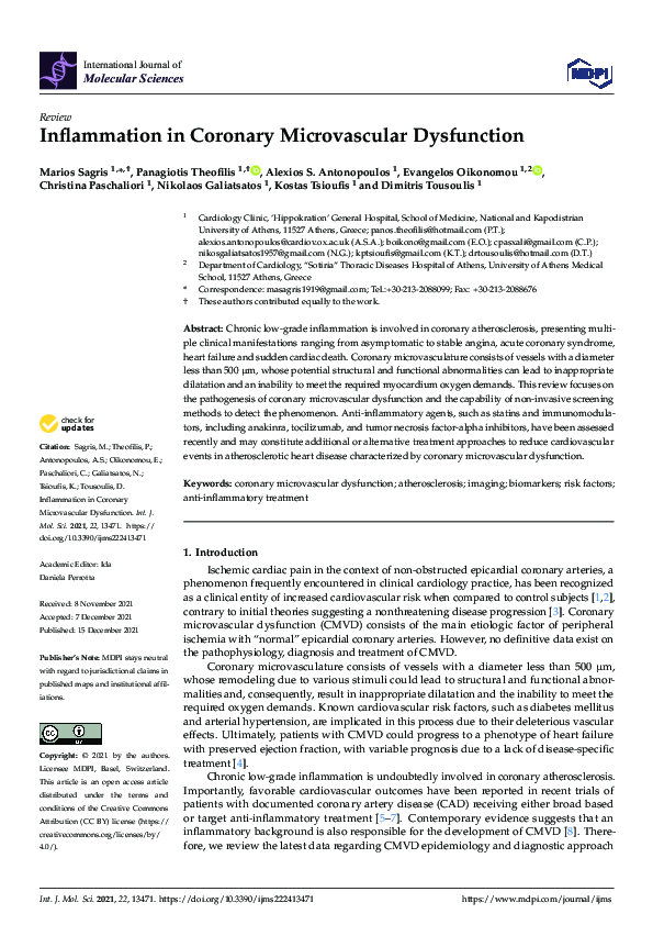 (PDF) Inflammation in Coronary Microvascular Dysfunction