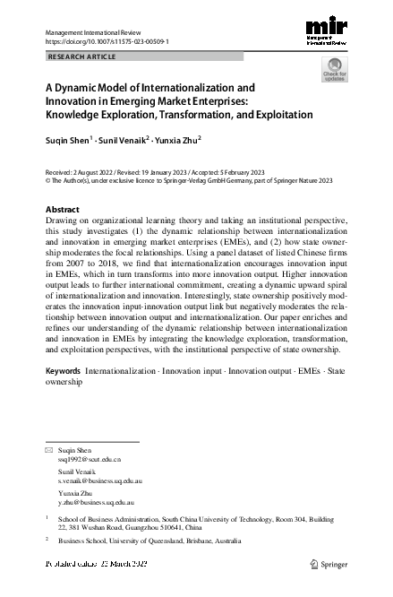 (PDF) A Dynamic Model of Internationalization and Innovation in ...