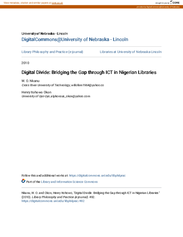 (PDF) Digital Divide: Bridging the Gap through ICT in Nigerian Libraries