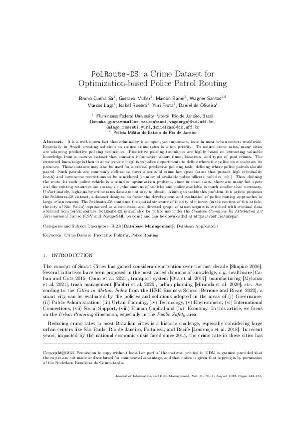 (PDF) PolRoute-DS: a Crime Dataset for Optimization-based Police Patrol ...