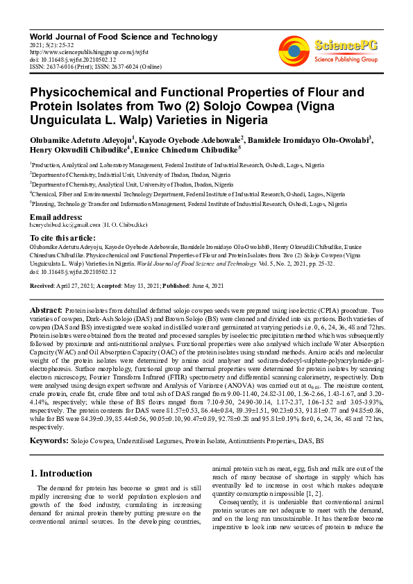 (PDF) Physicochemical and Functional Properties of Flour and Protein ...