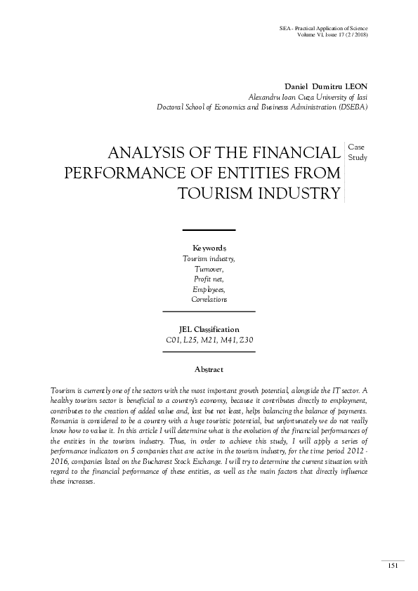 (PDF) Analysis Of The Financial Performance Of Entities From Tourism ...