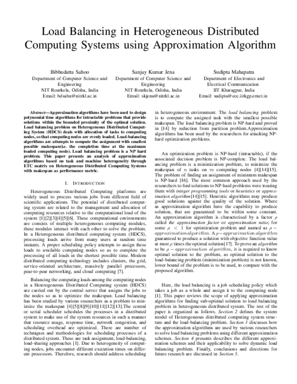 (PDF) Load Balancing in Heterogeneous Distributed Computing Systems ...
