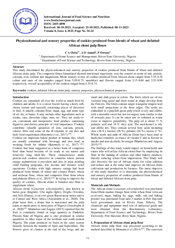 (PDF) Physicochemical and sensory properties of cookies produced from ...